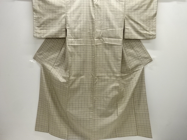 JAPANESE KIMONO / ANTIQUE KIMONO / SILK / FUSHI TSUMUGI / WOVEN GRID